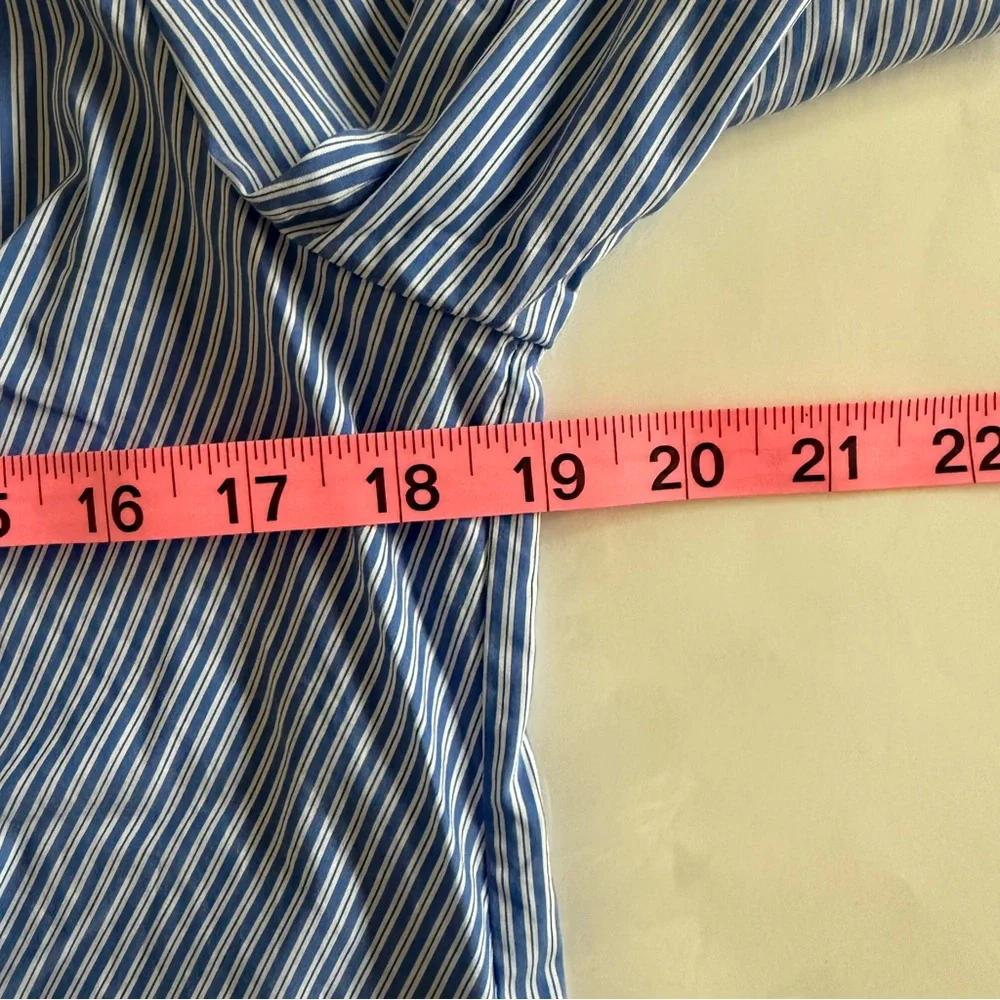 Thakoon Blue & White Pinstriped Rushed Button Back LS Blouse Size 10